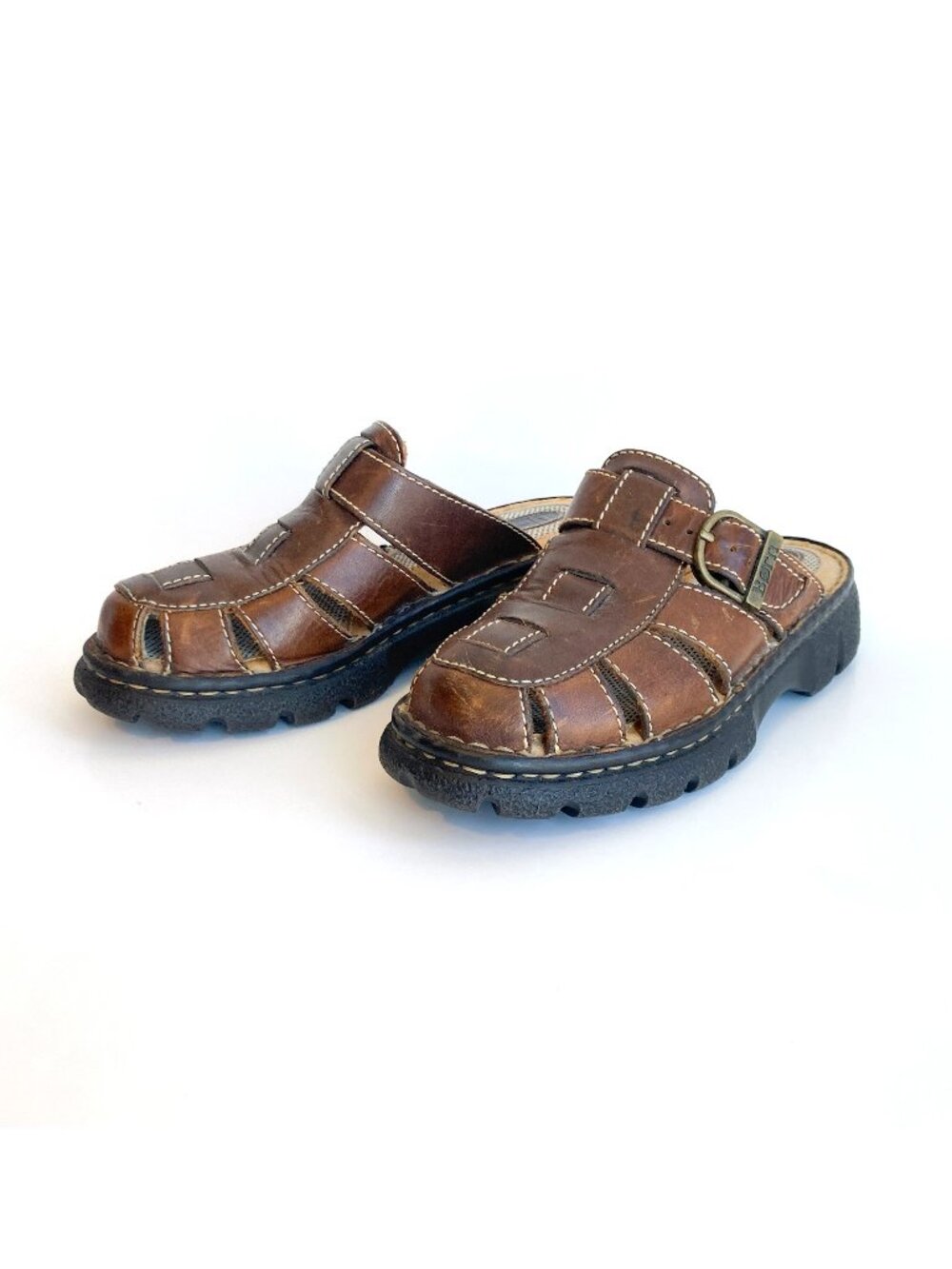 Born Leather Mules Clogs Fisherman Weave